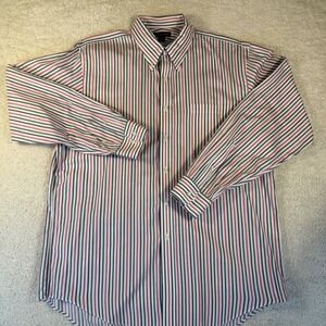 Y2K Lands End Mens Striped Button Down Shirt Classic Fit Long Sleeve 100% Cotton